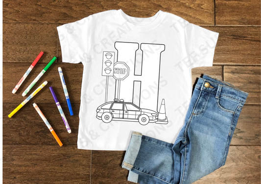 Alphabet letter police car design - Colour your own T-shirt