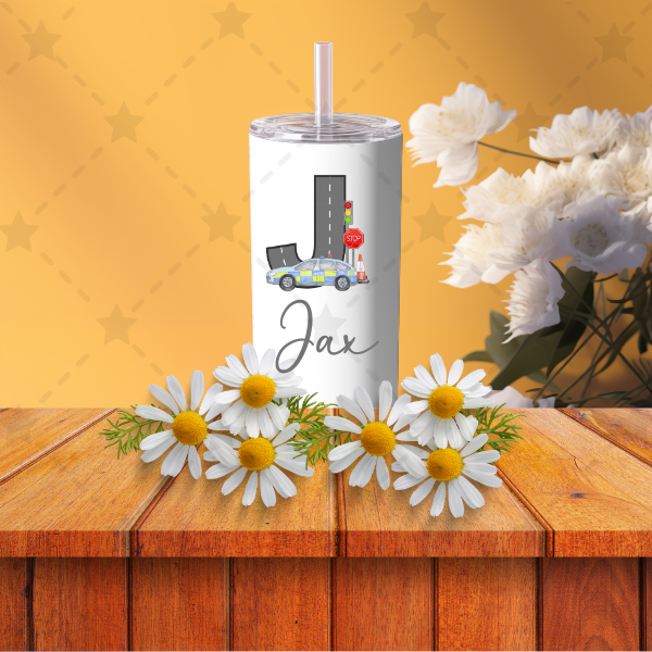 Personalised 12oz Police Alphabet Letter Skinny Tumbler